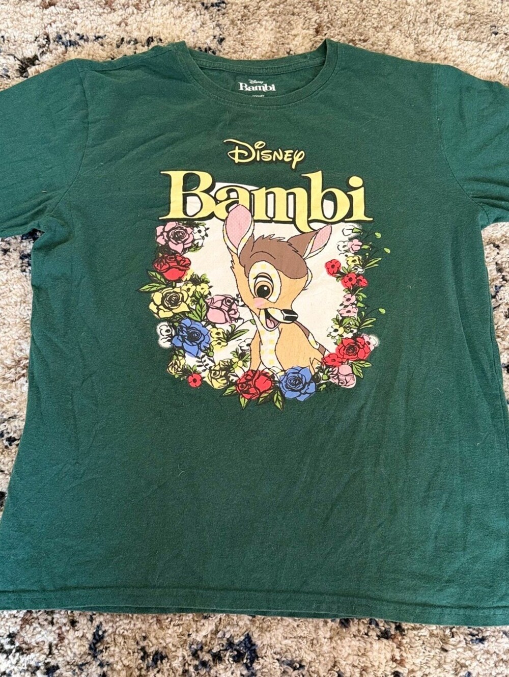 Disney Bambi Floral Wreath Green Graphic Tee XL